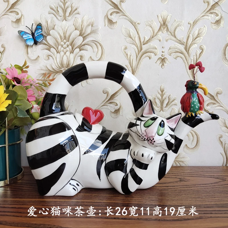 

Ceramic Sculpture Love Cat Teapot Coffee Pot Valentine's Day Present Wedding Gifts Crafts Room Decoration Porcelain Figurine