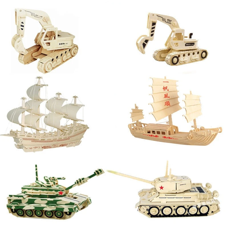 

3D Wooden Ship Jigsaw Toys Learning Building Robot Model DIY Sailing Boat Plane Puzzle Aircraft Gift Kids Car Toy for Children