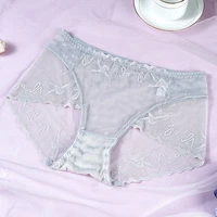 6pcs new lace sexy briefs mid waist transparent comfortable cotton bottom crotch breathable elastic hip lift ladies panties