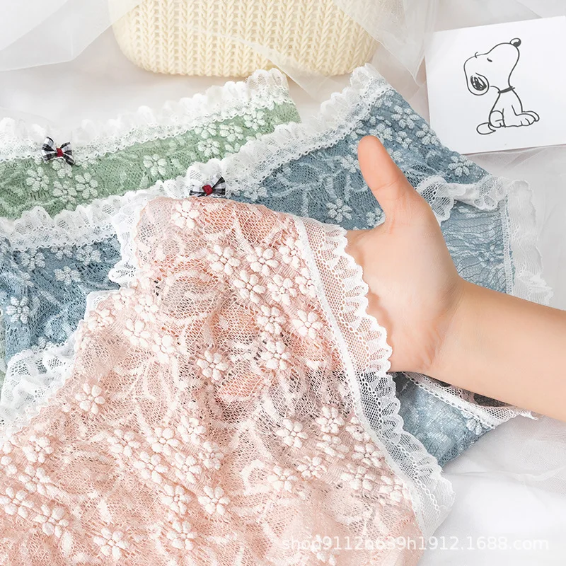 

Medium waist Japanese underwear sexy women's underwear traceless breathable antibacterial briefs lace Perspective