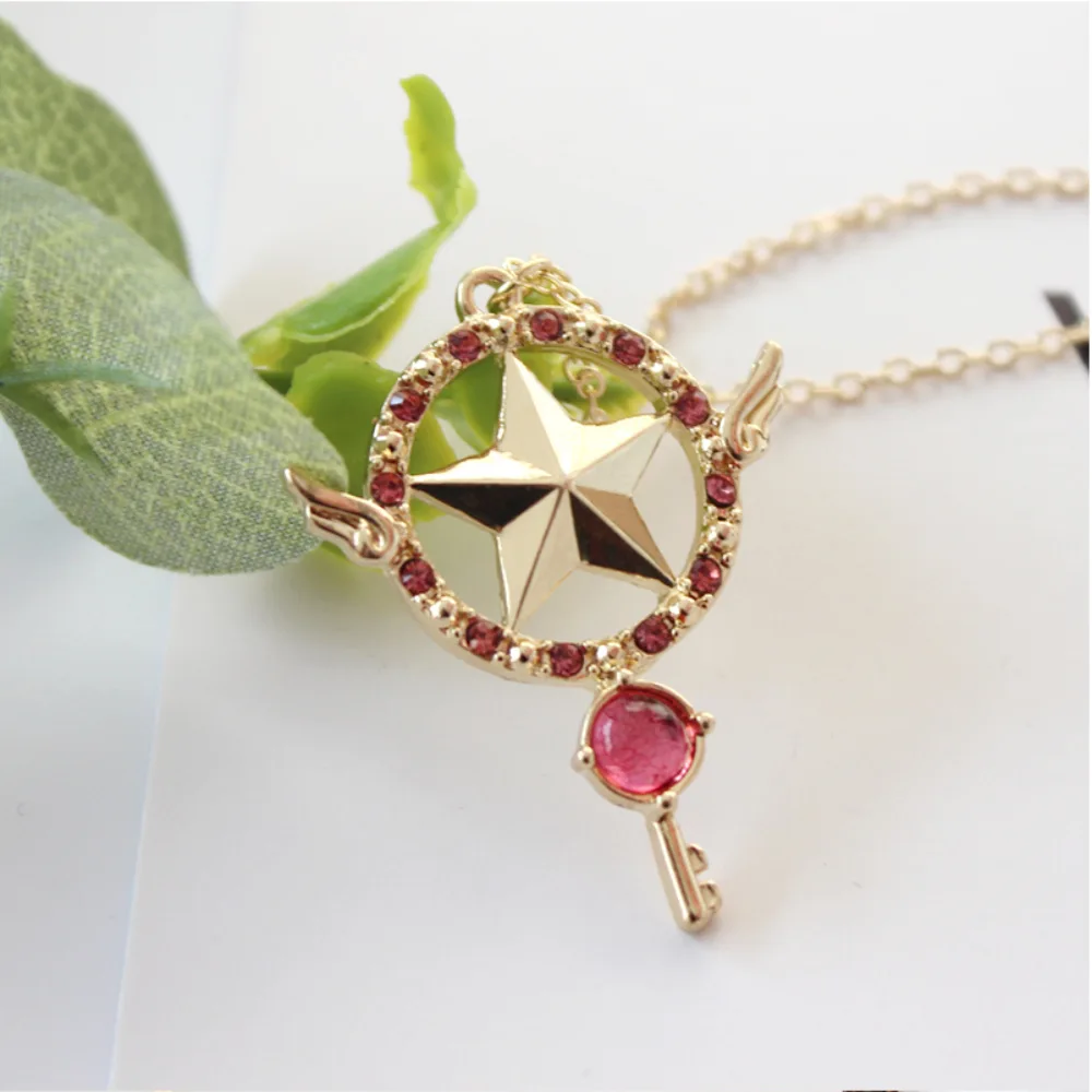

Anime Cartoon Inlaid With Rhinestones Stars,Bird Keys, Necklace, Ever-Changing Sakura Series Magic Necklace Jewelry, Female