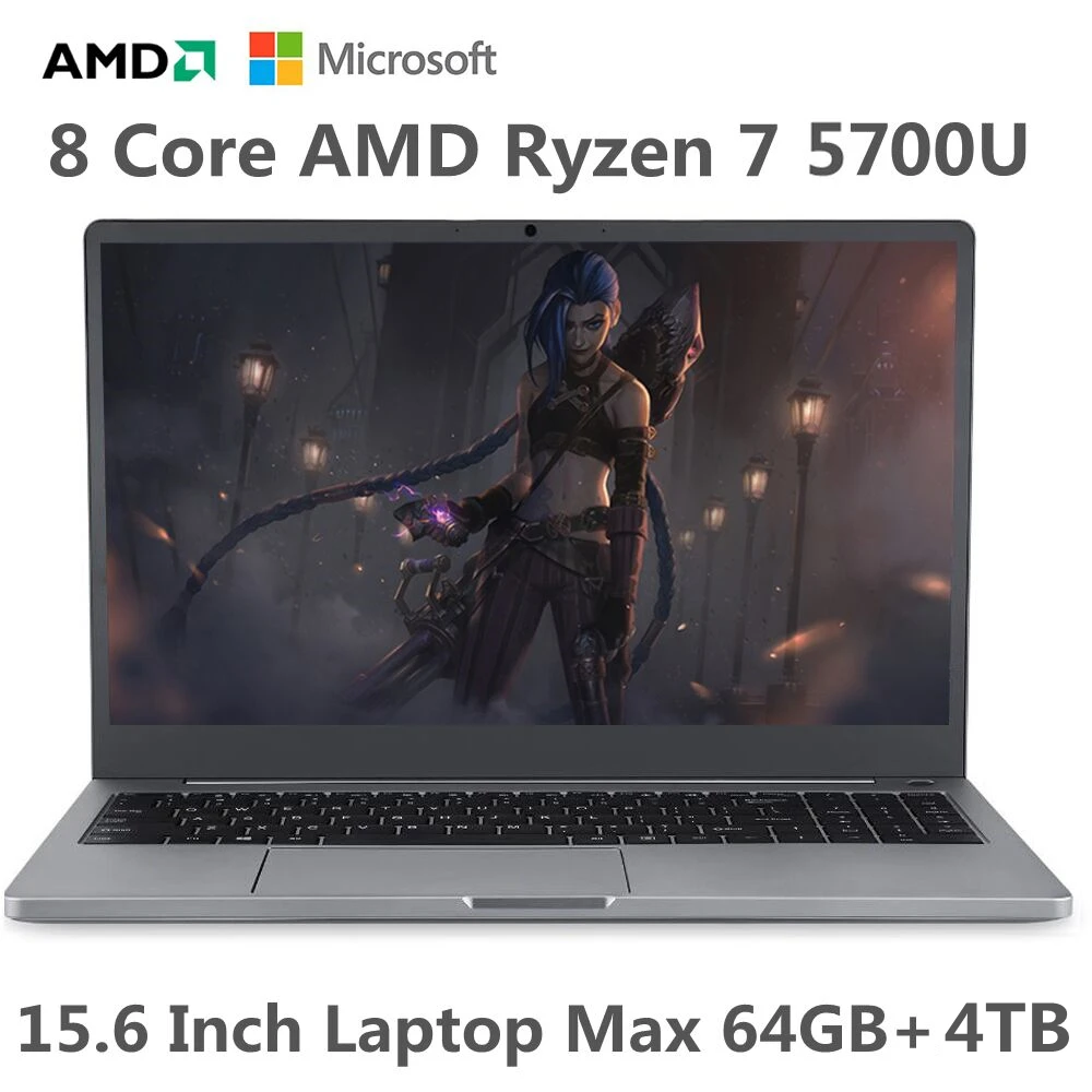 AMD Ryzen 7-ordenador portátil 5700U para videojuegos, 15,6 pulgadas, Ram máxima de 64GB, DDR4, Rom máxima de 4TB, SSD, Windows 10, 11 Pro, Bluetooth, WIFI