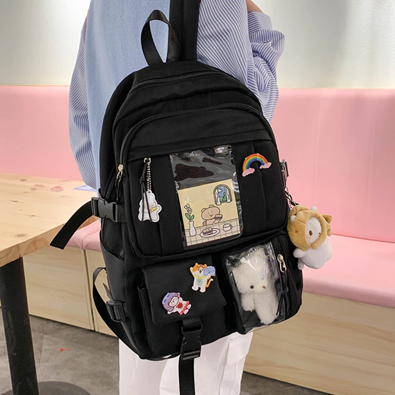 

Stylish Women's Backpack Black Nylon Backpacks for Teenagers Girls Large Capacity School Bag Preppy Style Bagpack Female Bookbag