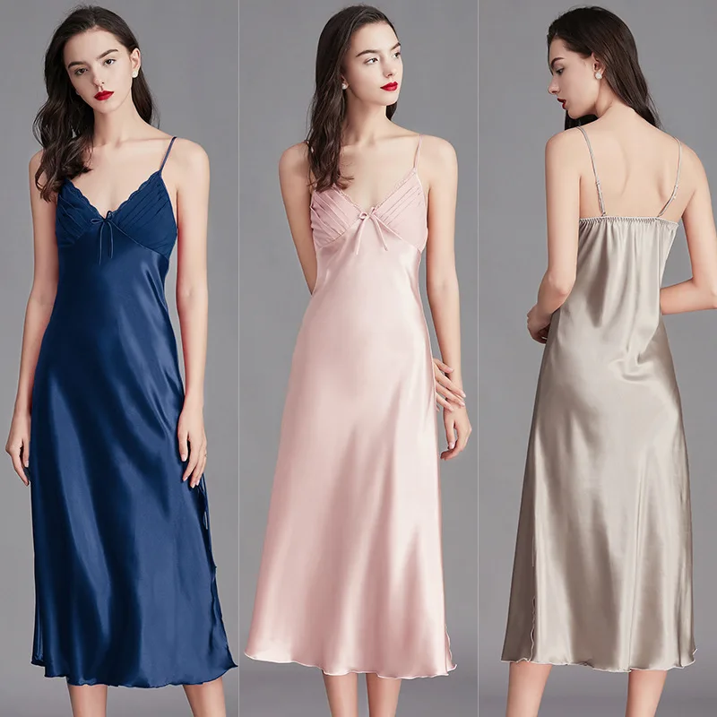 

Womens Lace Sleepwear Lingerie Silk Cami Nightshirt Satin V Neck Side Slit Nightgown Sexy Long Slip Sleep Dress Adjustable Strap