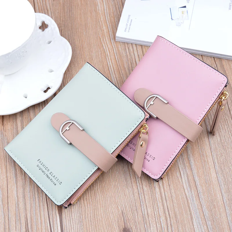 

2022 New Small and Cute Women's Wallet Personality Drawstring Buckle Short Soft Leather Wallet Zipper Coin Purse