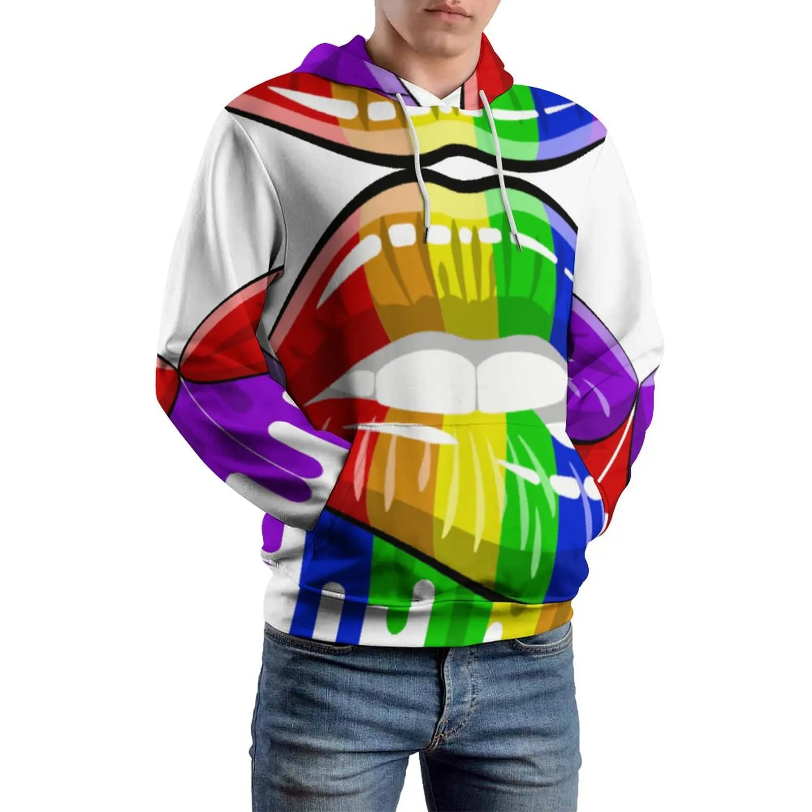 

ЛГБТ губы в Радужном флаге цвета свободные толстовки с капюшоном гордость Повседневная Толстовка мужские с длинным рукавом Модный узор свитшоты с капюшоном