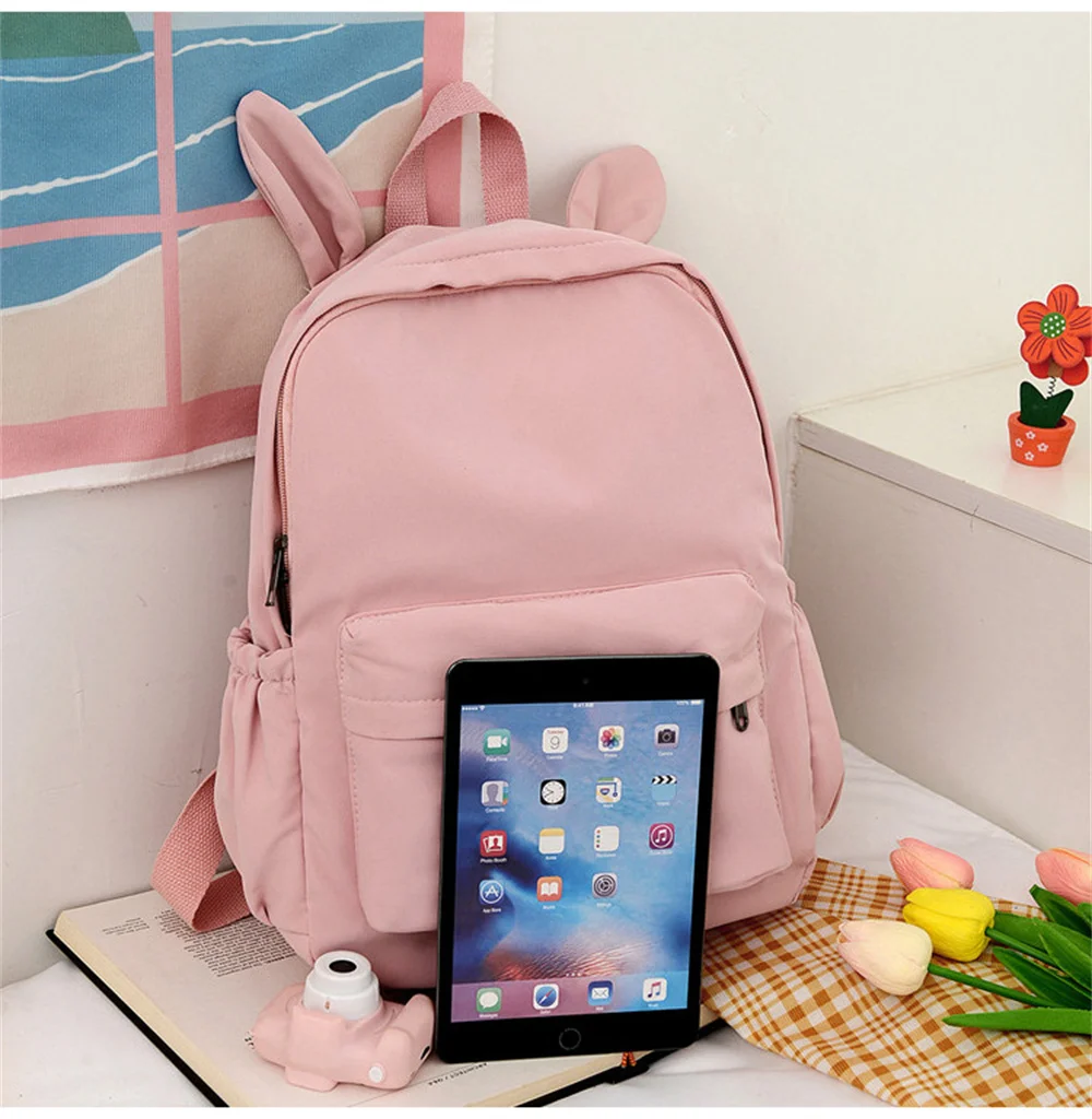 Персонализированное имя с кроличьими ушками однотонный рюкзак для школьников