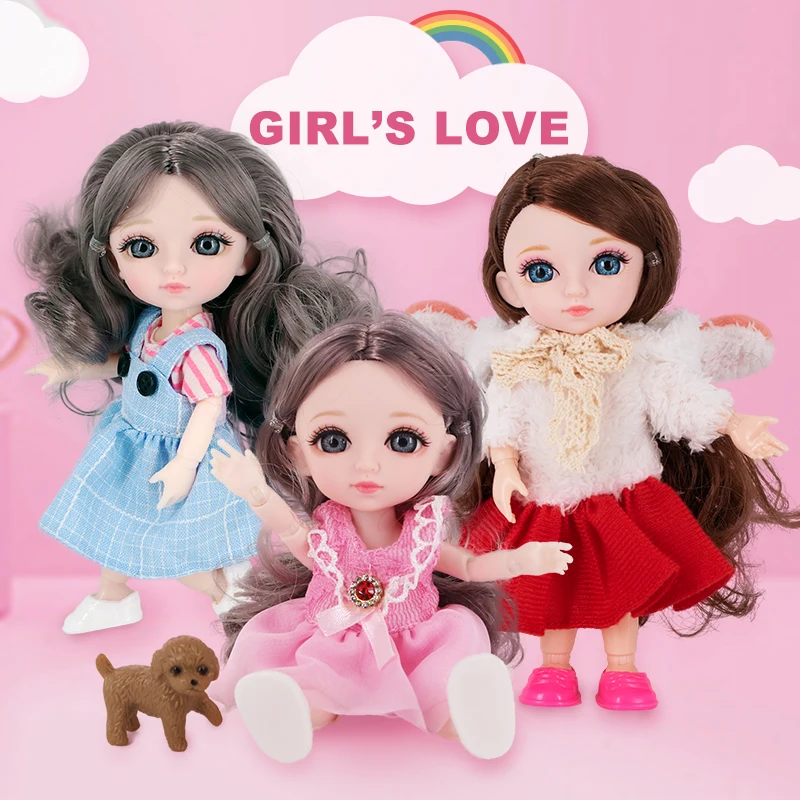 

16cm Pink Cute Princess Dolls 1/12 BJD Girl Wear Clothes Shoes Dog Accessories Movable 13 Joints Diy Toys For Children Best Gift