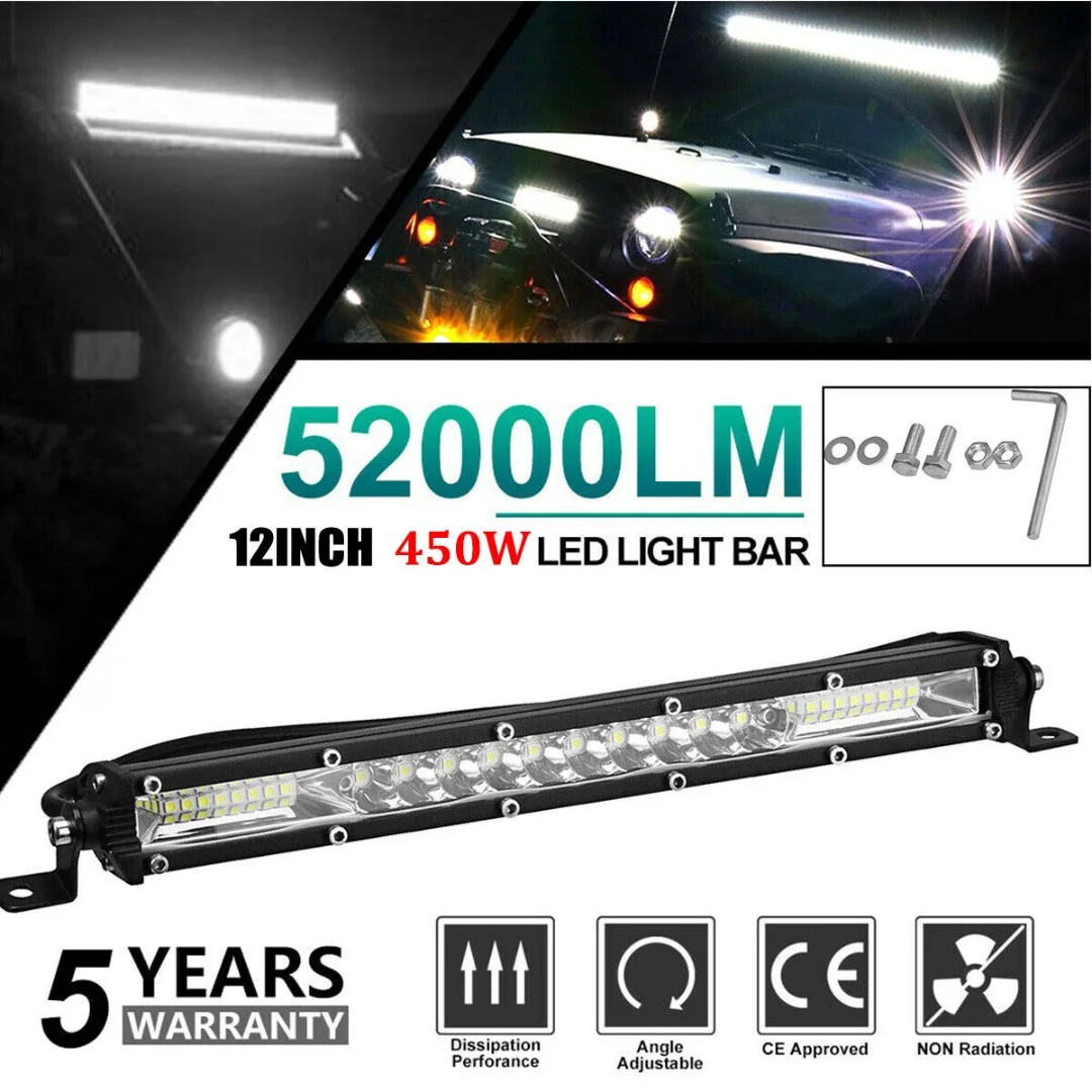 

12 inch LED Work Light Bar IP67 Waterproof Car Running Lights 6000K 12000LM High Brightness Truck Off-road Flood Driving Lamp