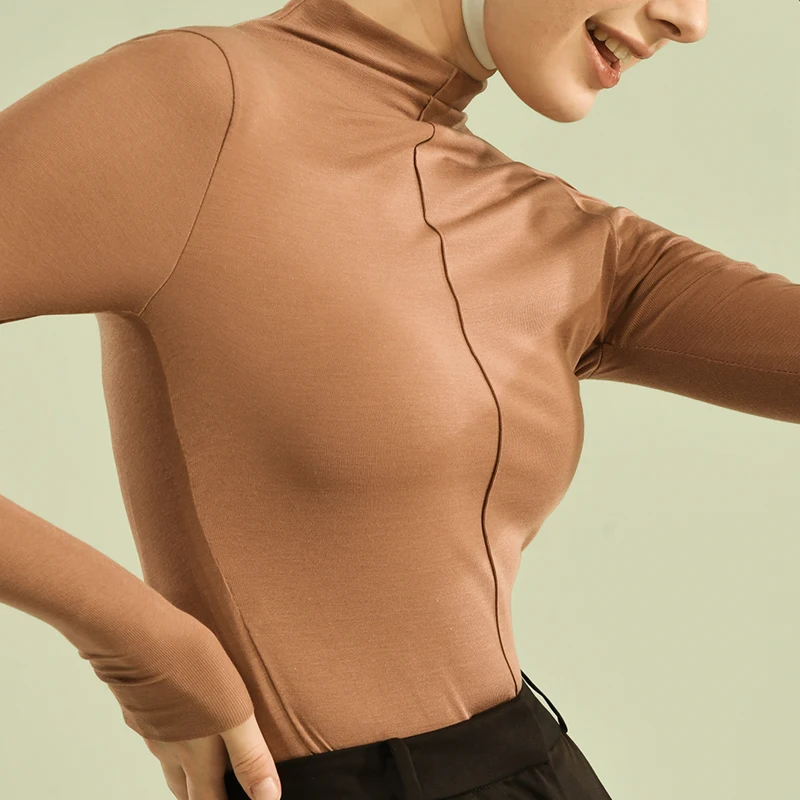 Sujiin Ultra Soft Thermal Underwear Women Turtleneck Long Sleeve T-Shirt Thin Warm Undershirt Tops Winter Women's Clothing 2022