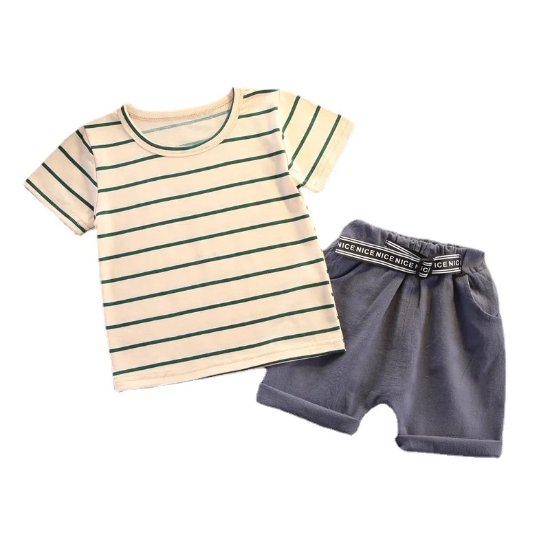 

Новинка, летний костюм для маленьких девочек, детская спортивная футболка и шорты в полоску для мальчиков, 2 шт./компл., повседневный костюм д...