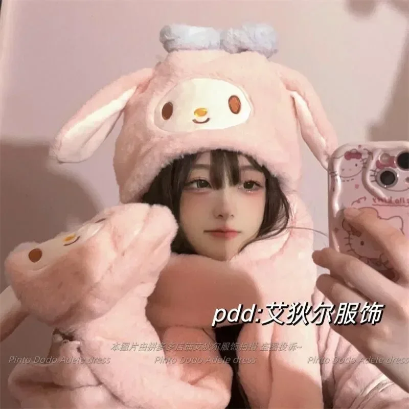 Cinnamoroll My Melody аниме Kuromi модная теплая шапка милый мультфильм Kawaii Sanrio Ins шарф защита