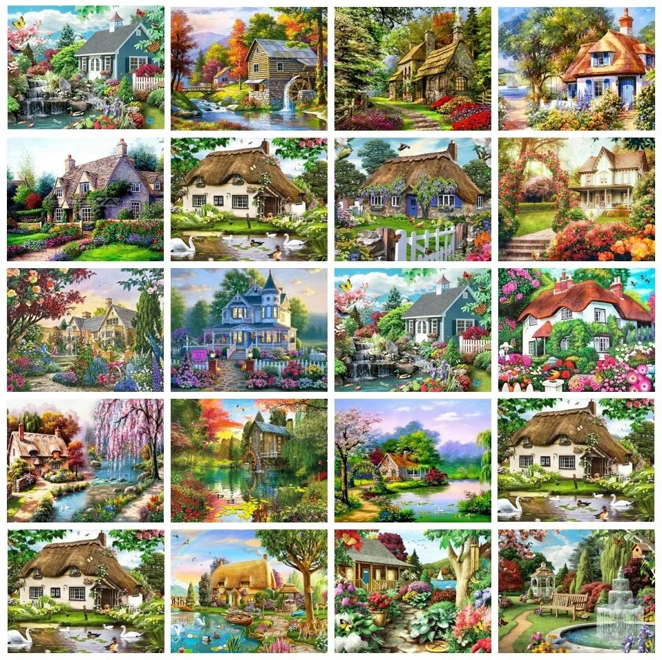 azqsd 5d diy diamond painting house new arrival gift diamond embroidery flower landscape cross stitch kits childrens room decor free global shipping