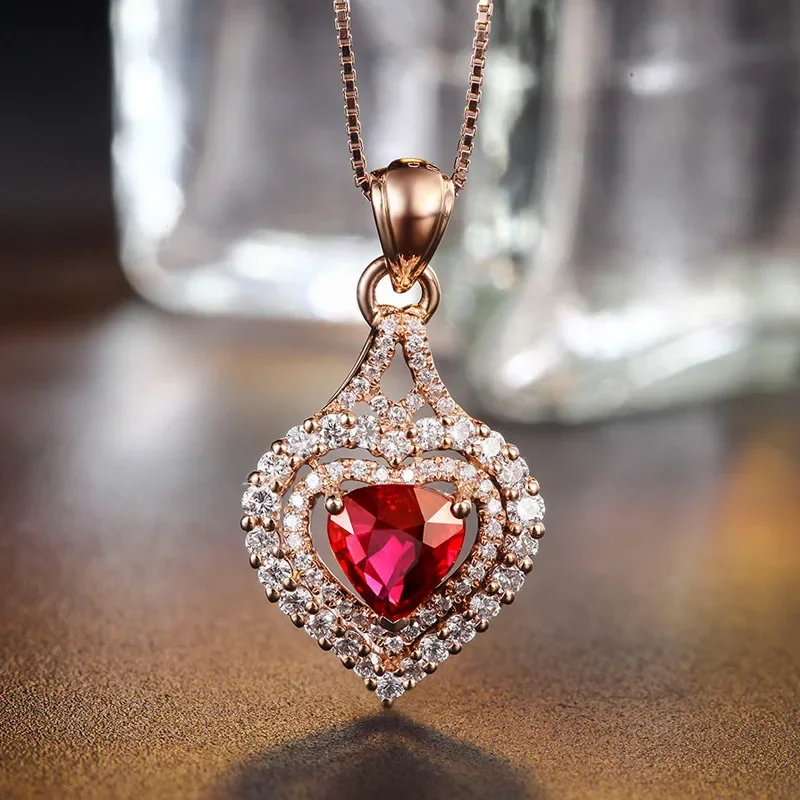 Фото Натуральный рубиновый кулон из розового золота 14K, ювелирное украшение для женщин, изысканные украшения, подвеска из розового золота 14K №2