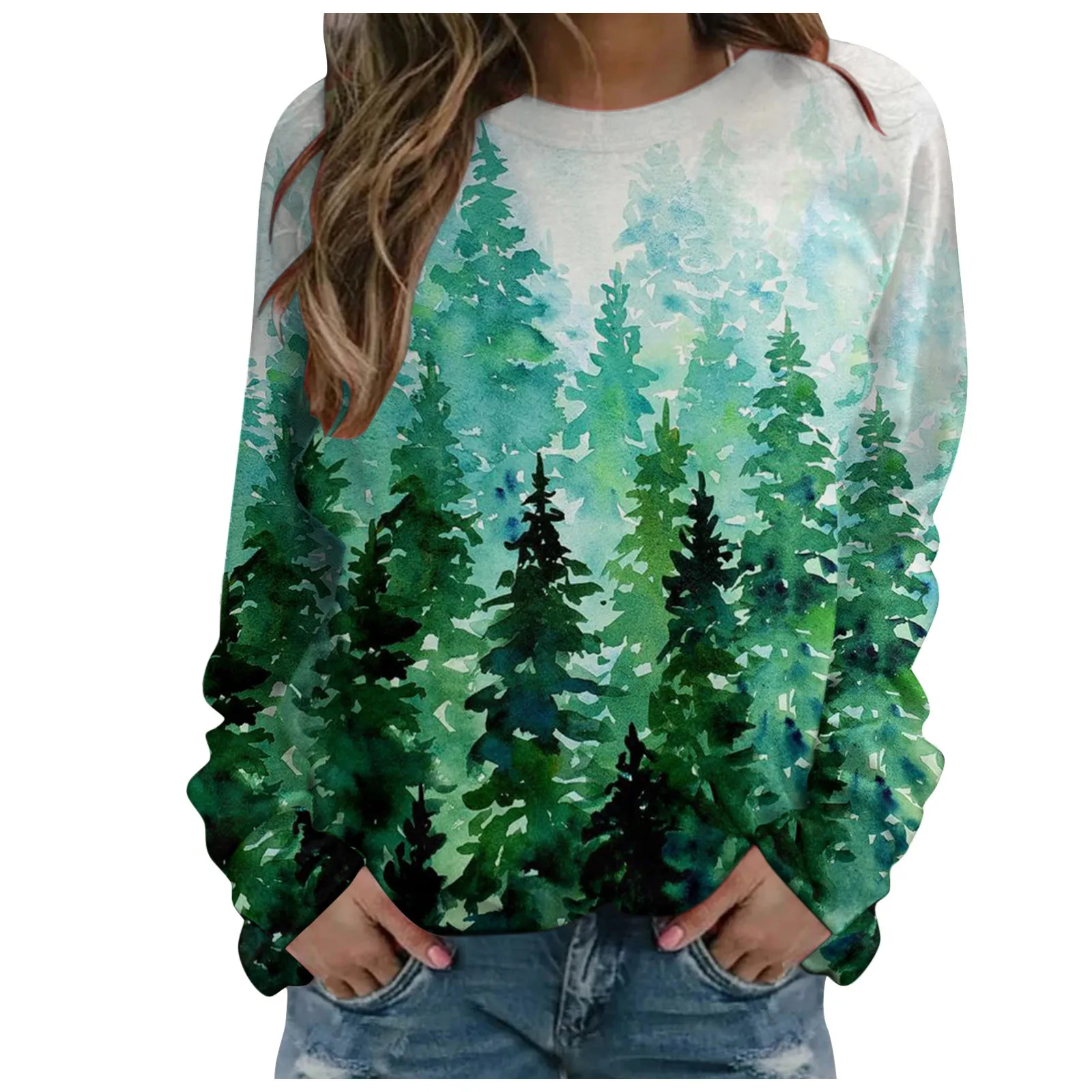 

Women's Casual Top Blouse Fashion Loose Tie-dye Colorful Printing Long-sleeved Loose Print Sweatshirt Women sudadera mujer