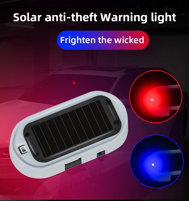 

New USB Charging LED Car Solar Simulation Anti-theft Warning Wireless Intelligent Sensor Strobe Signal Lights Flash Lamp