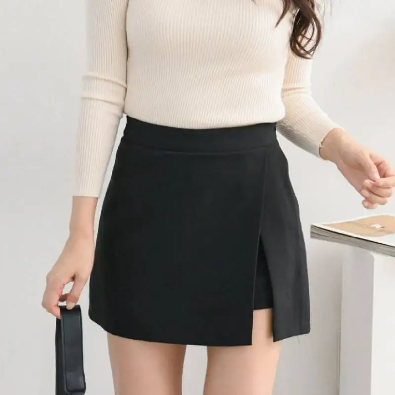 Sexy Side-slit Tender Shorts Skirts Women Elegant Asymmetrical Casual Solid Fashion Chic Stylish Skinny Ladies High Waist Shorts