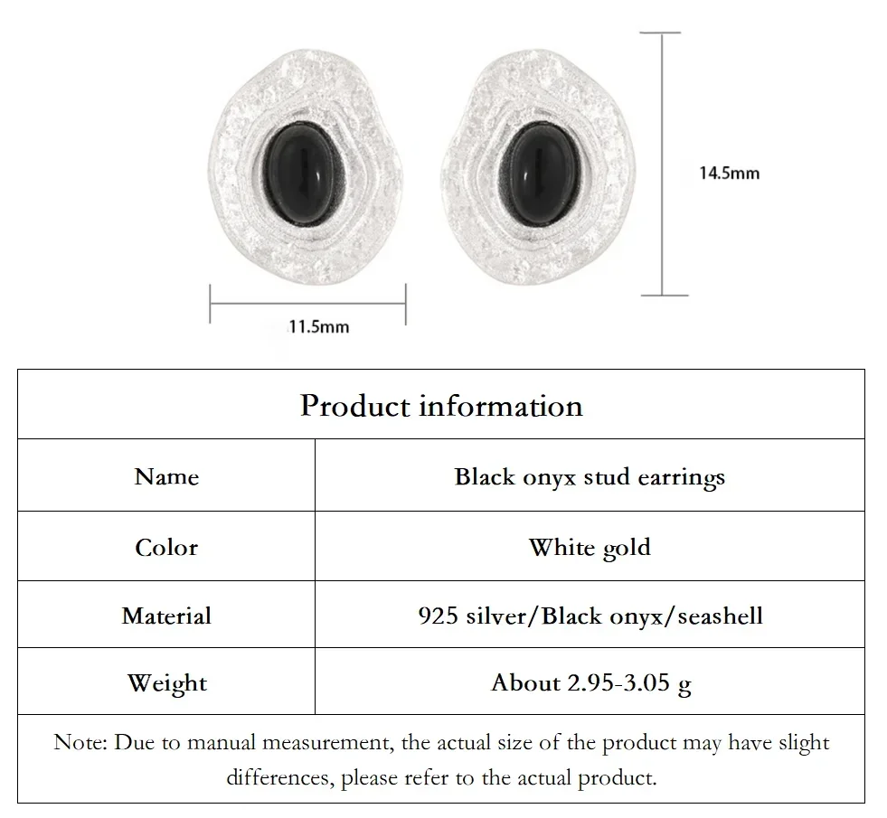 Серьги-гвоздики GXGlint из стерлингового серебра 925 пробы с черным ониксом и