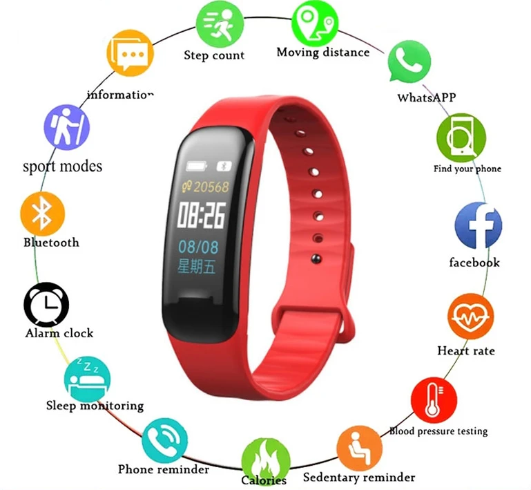 

2022 C1plus Color Screen Smart Bracelet Waterproof Bluetooth Watch Pedometer Heart Rate Blood Pressure Sports Smart Watch