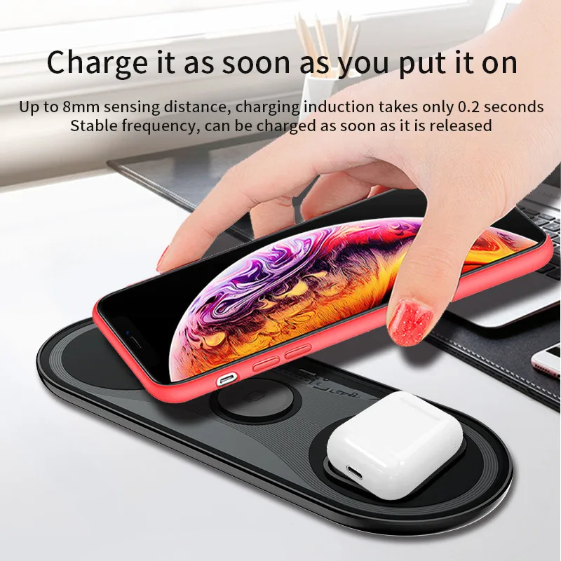 

3 In 1 Fast Wireless Charger Qi Standard Charging for Iphone 13,12,11 Pro Apple Watch 15W Earbuds Chargers Desk Office Station