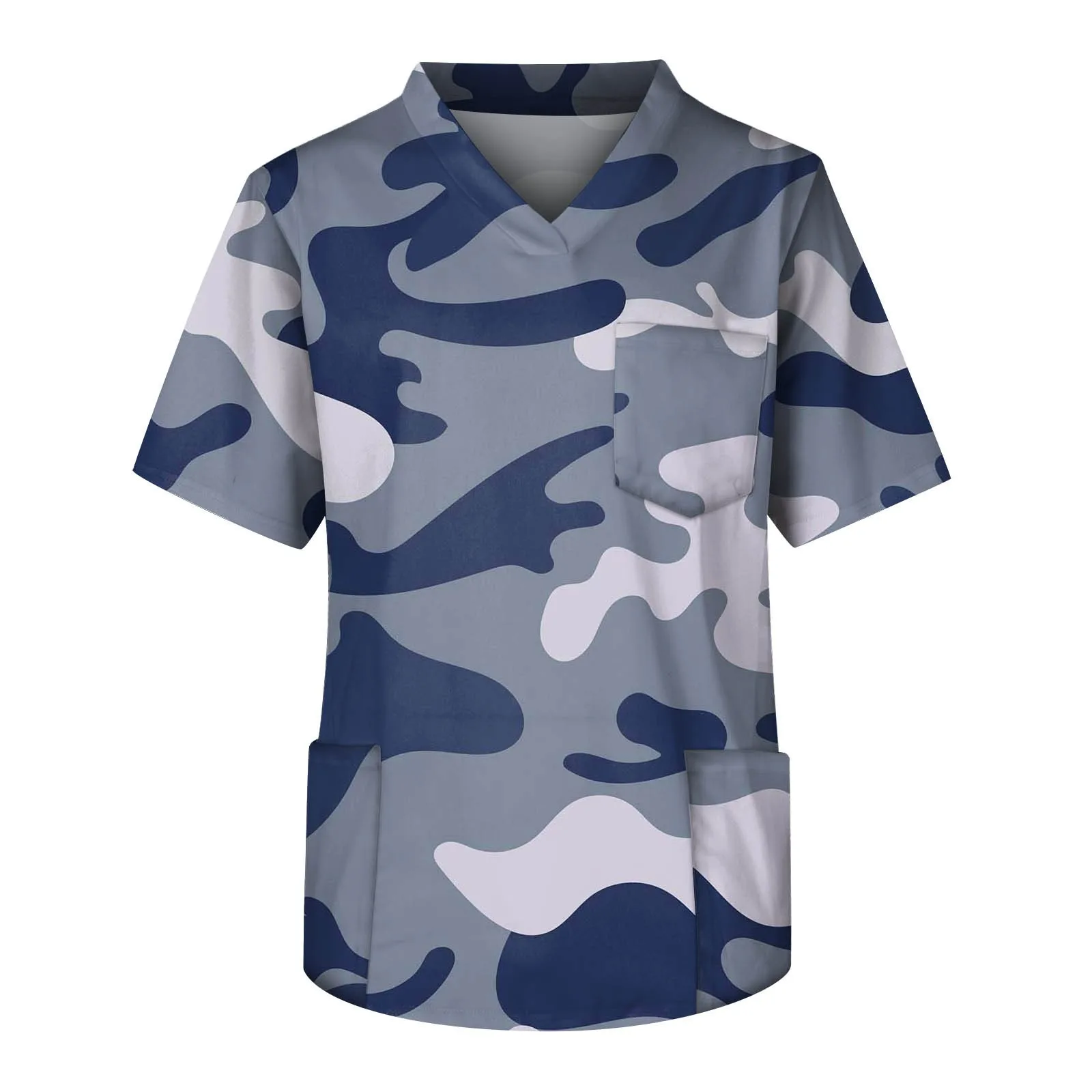 

Men'S Blouse Male Workwear Dentist Nursing Costumes Surgical Overall Short Sleeve V Neck Camouflage Print Chest Pocket Carer Top