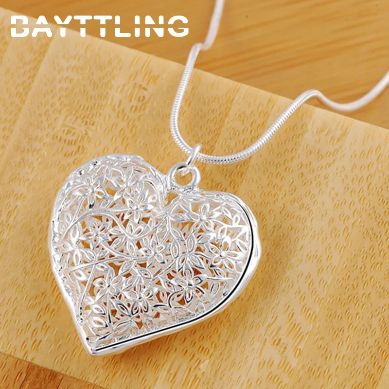 

BAYTTLING 925 Sterling Silver 18 Inches Open Heart Pendant Necklace For Women Couples Fashion Glamour Gift Jewelry