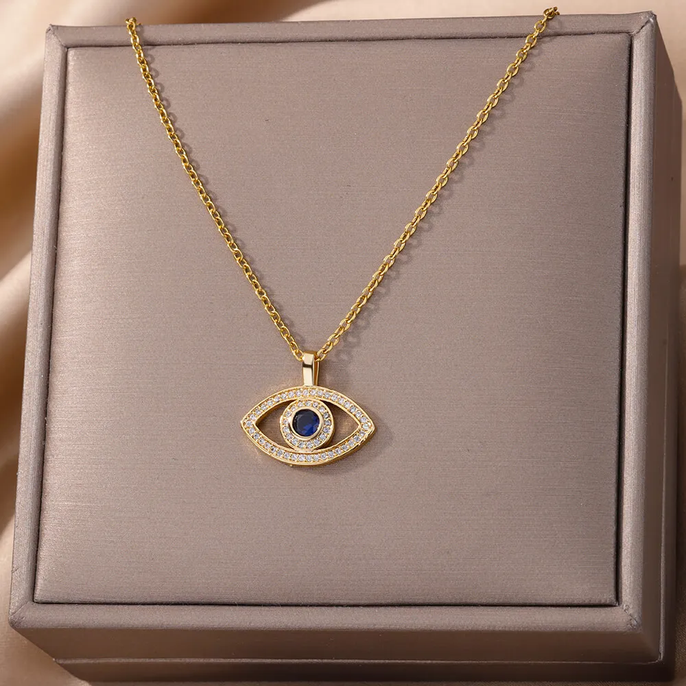 

Evil Eye Pendant Necklace For Women Gold Color Stainless Steel Turkish Eye Choker Necklace Jewelry Collar Gifts free shipping