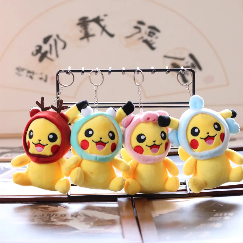 

4pcs/lot Pokemon 12cm Anime figure Pikchs Plush Keychain Toys Soft Stuffed Animals Doll Small Plushie Child Birthday Gifts