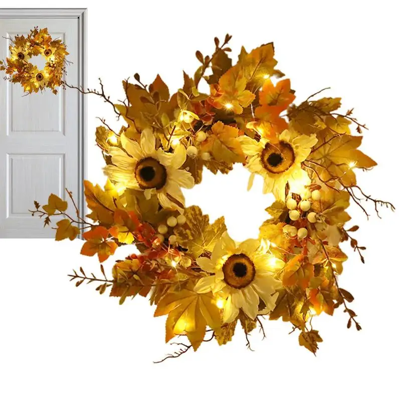 

Autumn Wreath Autumn Harvest Wreath Autumn Garland With Sunflower Berries And Maple Leaves For Wall Door Porch Farmhouse Front