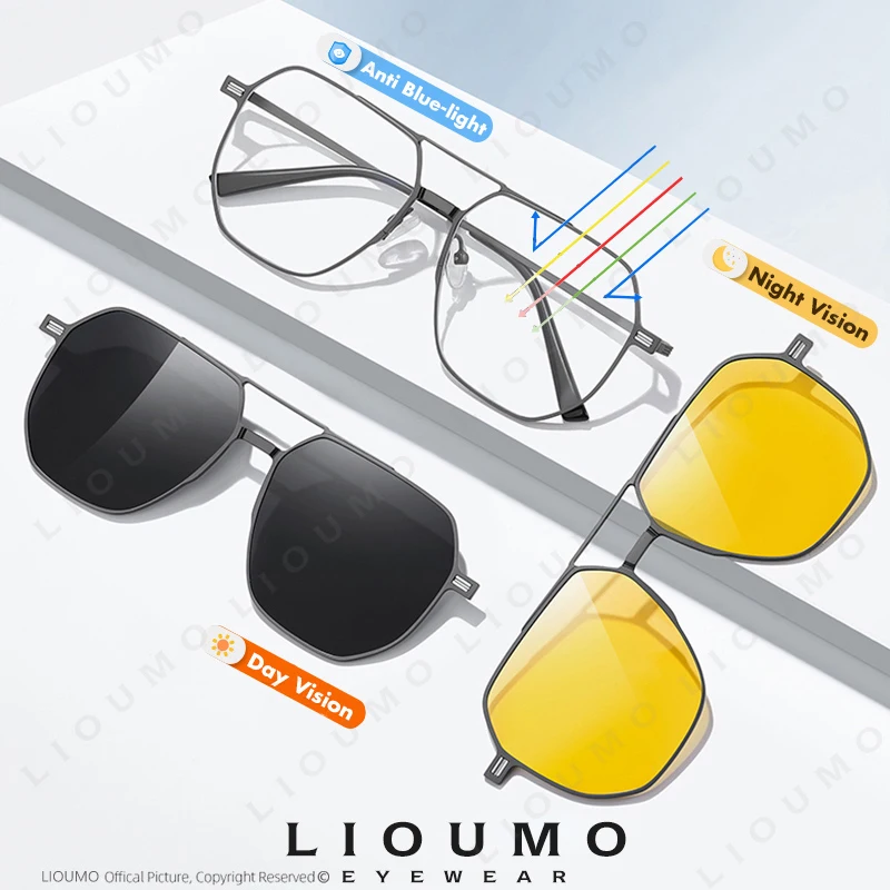 LIOUMO Высокое качество 3 в 1 магнитная клипса очки с защитой от синего света мужские