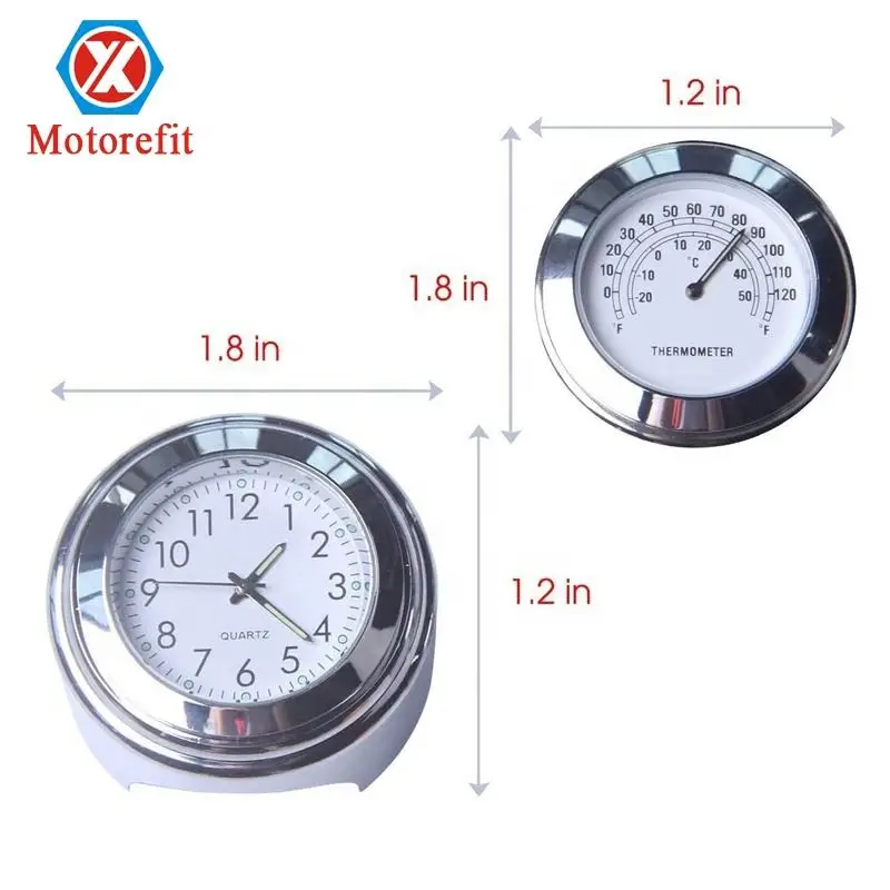 

RTS Motorcycle Handlebar Chrome White Dial Clock 7/8" 1" Motorcycle Handlebar Clock Thermometer for Yamaha Kawasaki Honda Suzuki
