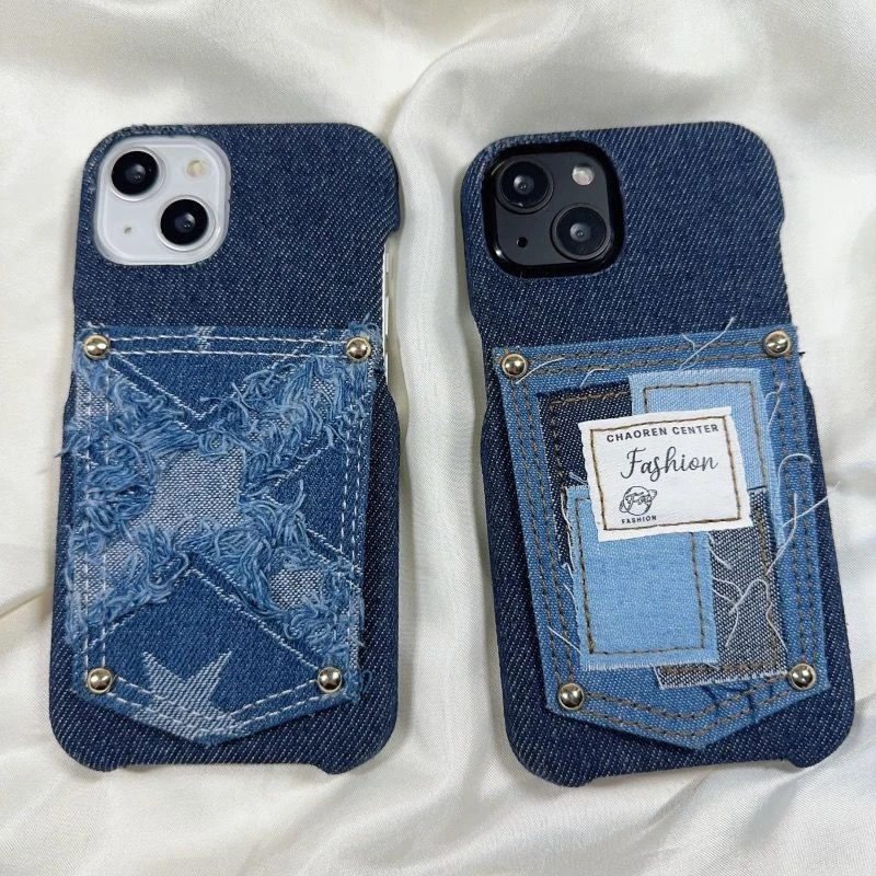 

INS Pocket Denim Phone Case Iphone Brand Case for Iphone 14ProMax 14Pro 11 12Pro 12 13 14 Pro Max Canvas Display Housing Cover
