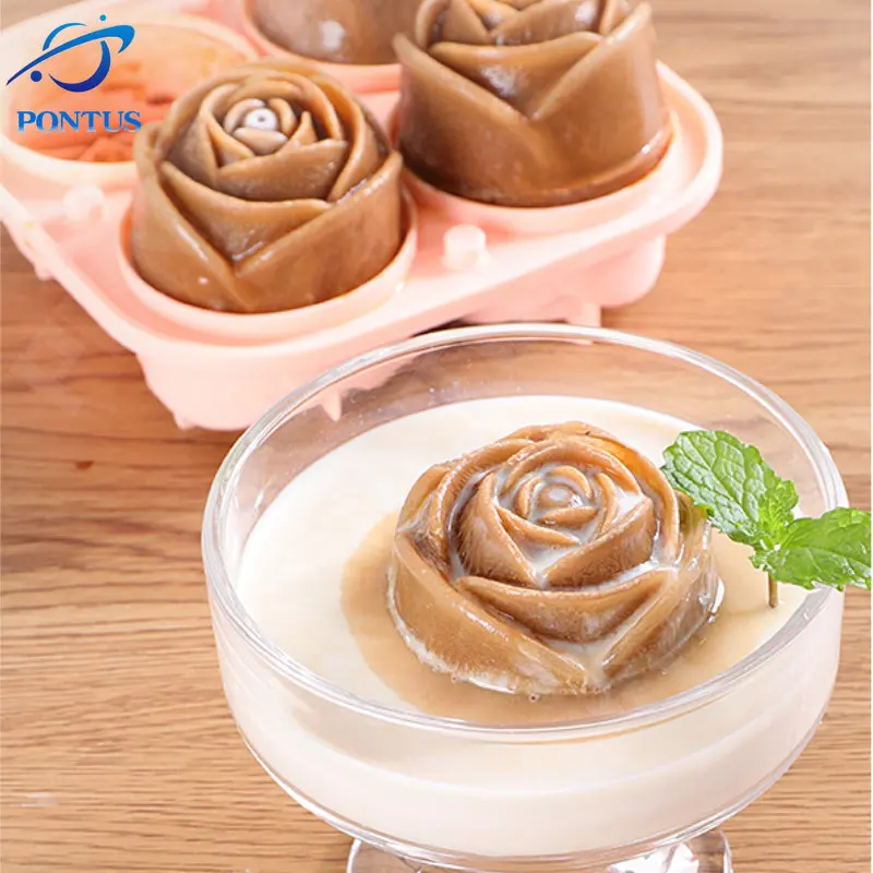 Rose Flower Diamond Ice Cube Mold 3D Rose Ice Cube Mould Flower-shaped Tray Wiskey Wine Cocktail Silicone Rubber Icecream Tools