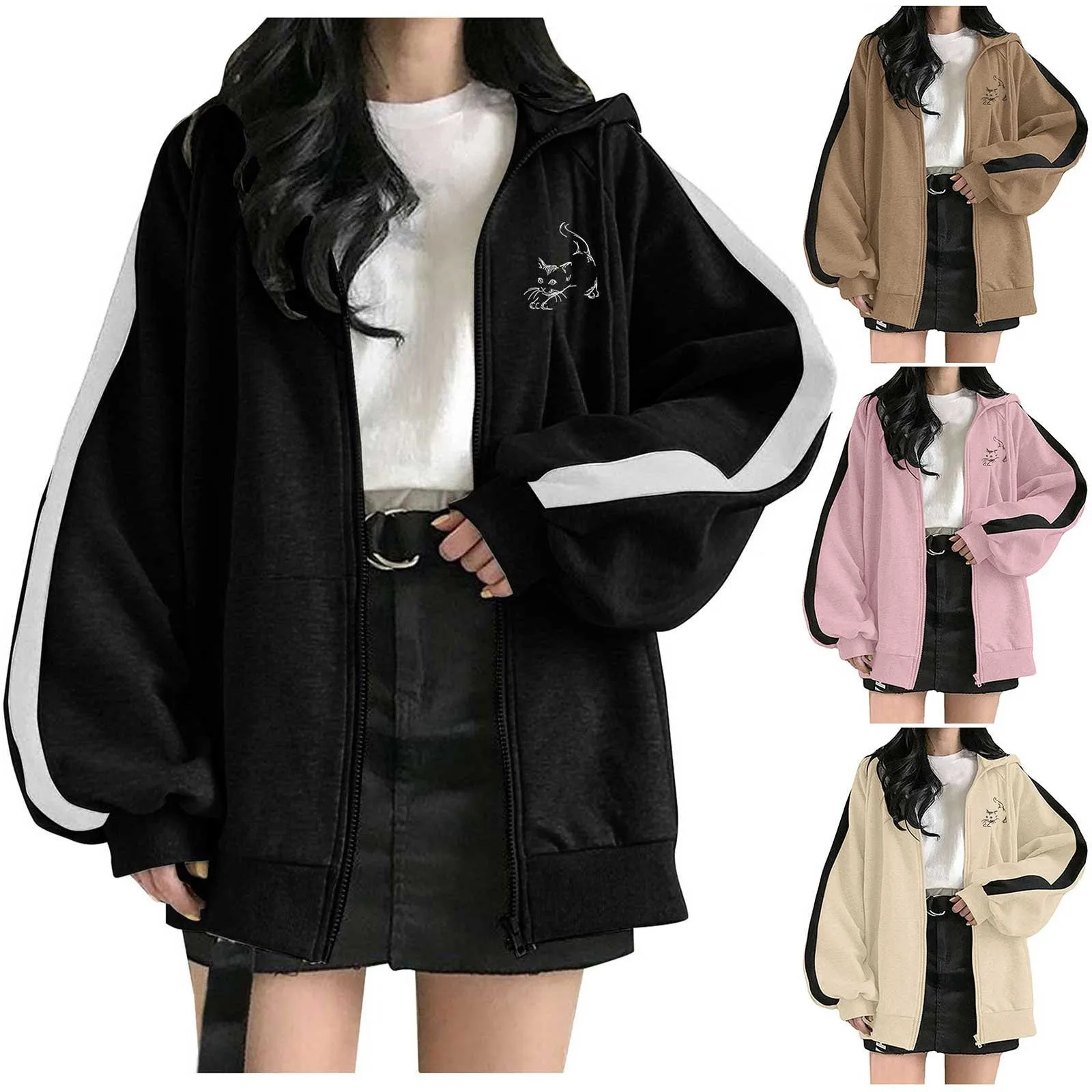 

Women's Zip Hoodie Fashion Oversized Print Hoodie Comfort Sweatshirt Teen Jacket Ladies Sweatshirts No Hood