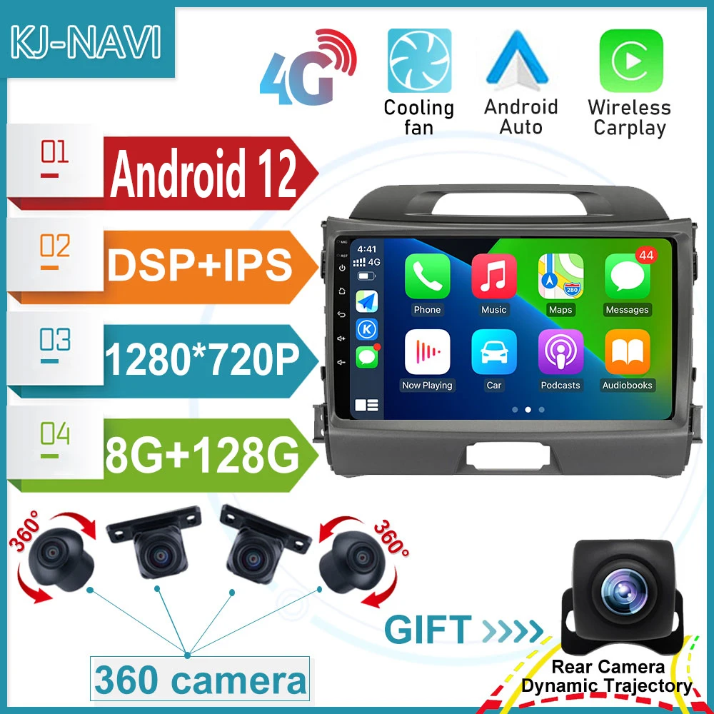Car Radio GPS Navigation WIFI Bluetooth Car Multimedia Player 9'' Android 12 For KIA Sportage 3 4 2010 2011 2012 2013-2016