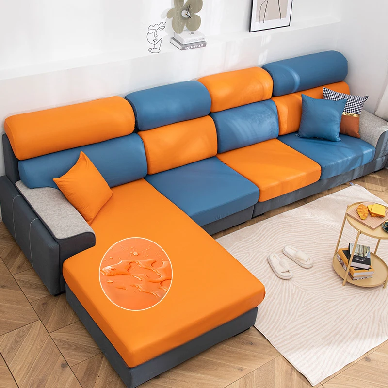 

Waterproof Sofa Cushion Cover Leather High Elastic Sofa Cover Solid Color Personality Matching L Shape Sofa Cushion Seater Cover