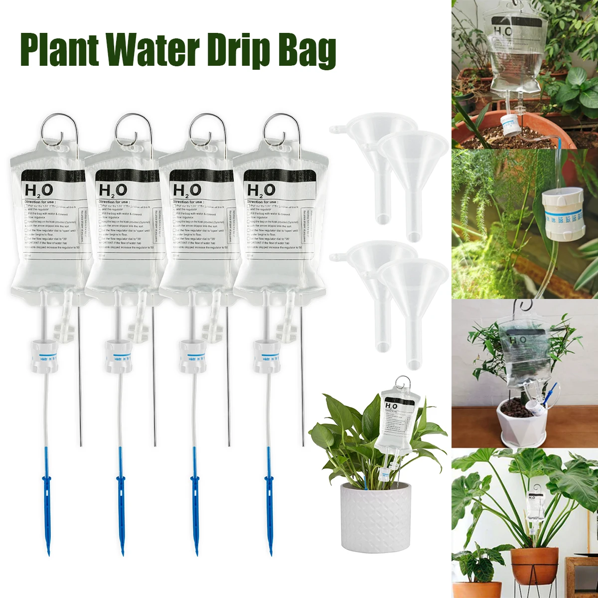 

4Pcs Plant Water Bag 350ML Irrigation Drip Bag with Metal Hooks Self Watering Devices with Adjustable Water Outlet Speed Plant