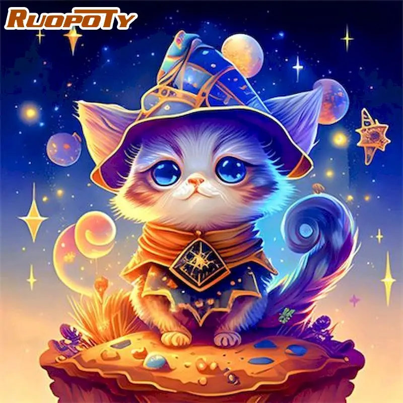 

RUOPOTY Frameless Magic Cat Animals DIY Painting By Numbers Kits Acrylic Paint By Numbers Home Wall Art Decor Unique Gift