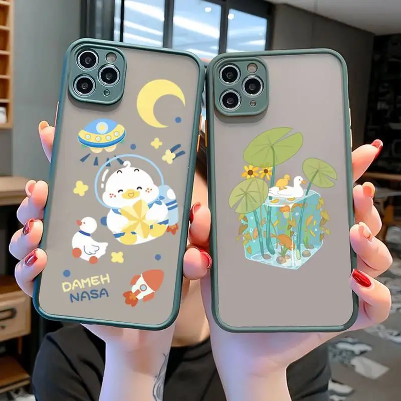 

Cute duck Phone Case for iPhone X XR XS 7 8 Plus 11 12 13 pro MAX 13mini Translucent Matte Case