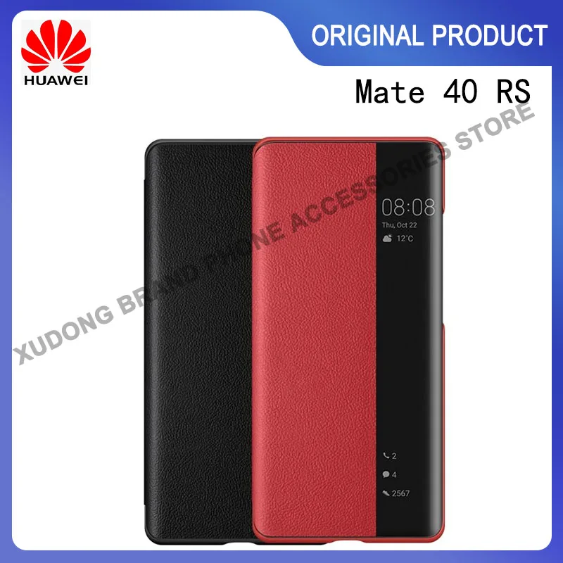 

Original HUAWEI Mate 40 RS Porsche 5G Smart Mirror Flip Case S-View Window Auto Sleep Wake Leather Wallet Flip Phone Cover Funda