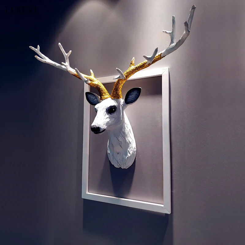 

European-style Big Deer Head Wall Decoration Living Room Porch Background Wall Animal Three-dimensional Wall Pendant Creative