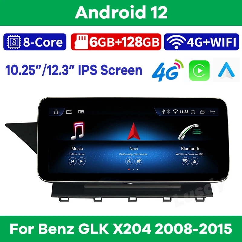 

8-ядерный автомобильный DVD-плеер Android 12, мультимедийный плеер с GPS-навигацией для Mercedes Benz GLK Class X204 2008-2015, автомобильный стерео видео CarPlay