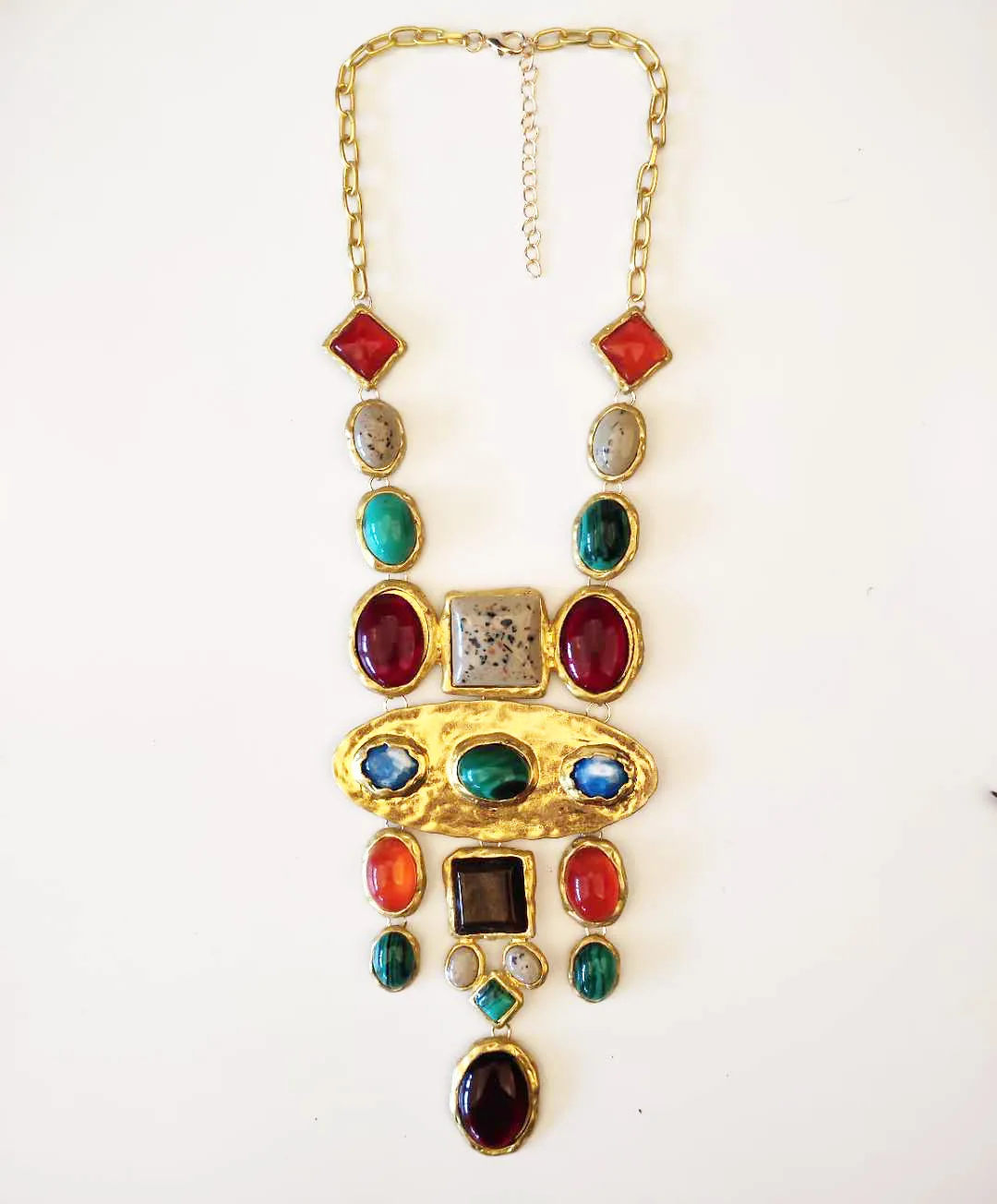 Богемное красочное акриловое ожерелье с подвеской из драгоценных камней