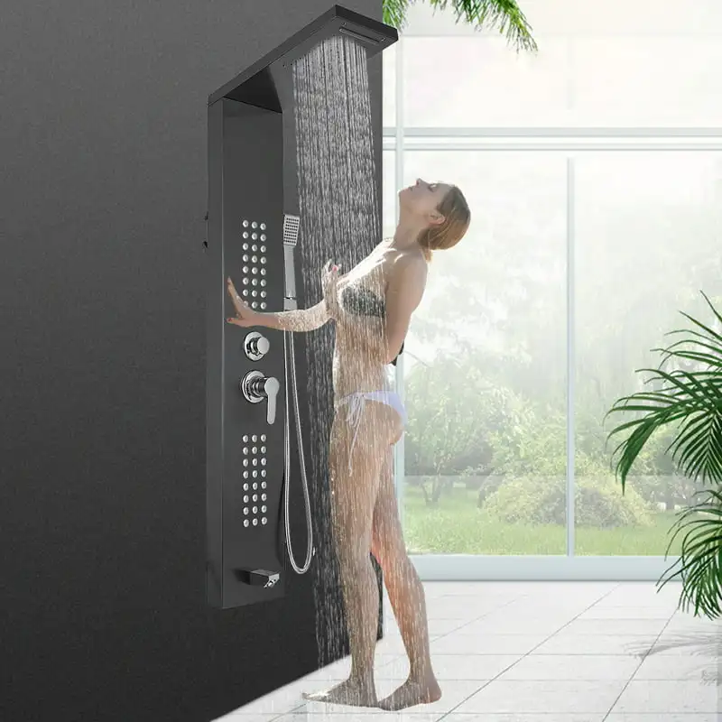 

Shower Panel System Stainless Steel Multi-Function Shower Panel with Spout Rainfall Waterfall Massage Jets Tub Spout Hand Showe