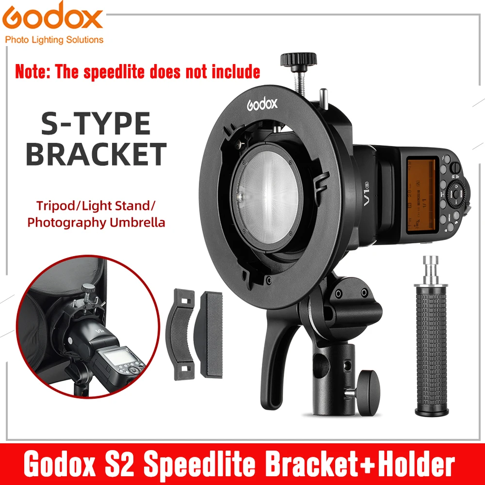

Godox S2 Bowens Mount Flash S-type Holder Bracket Handheld Grip for Godox V1 V860II AD200 AD400PRO Speedlite Flash Snoot Softbox