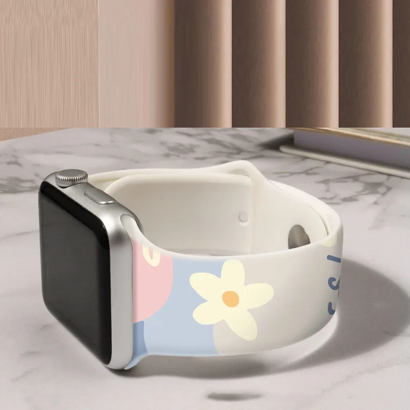 Printing Silicone Strap For Apple Watch Band 49mm 44mm 40 38mm 42 mm  Bracelet iWatch 8 7 6 SE 5 4 3 Ultra 41mm 45mm New Fashion