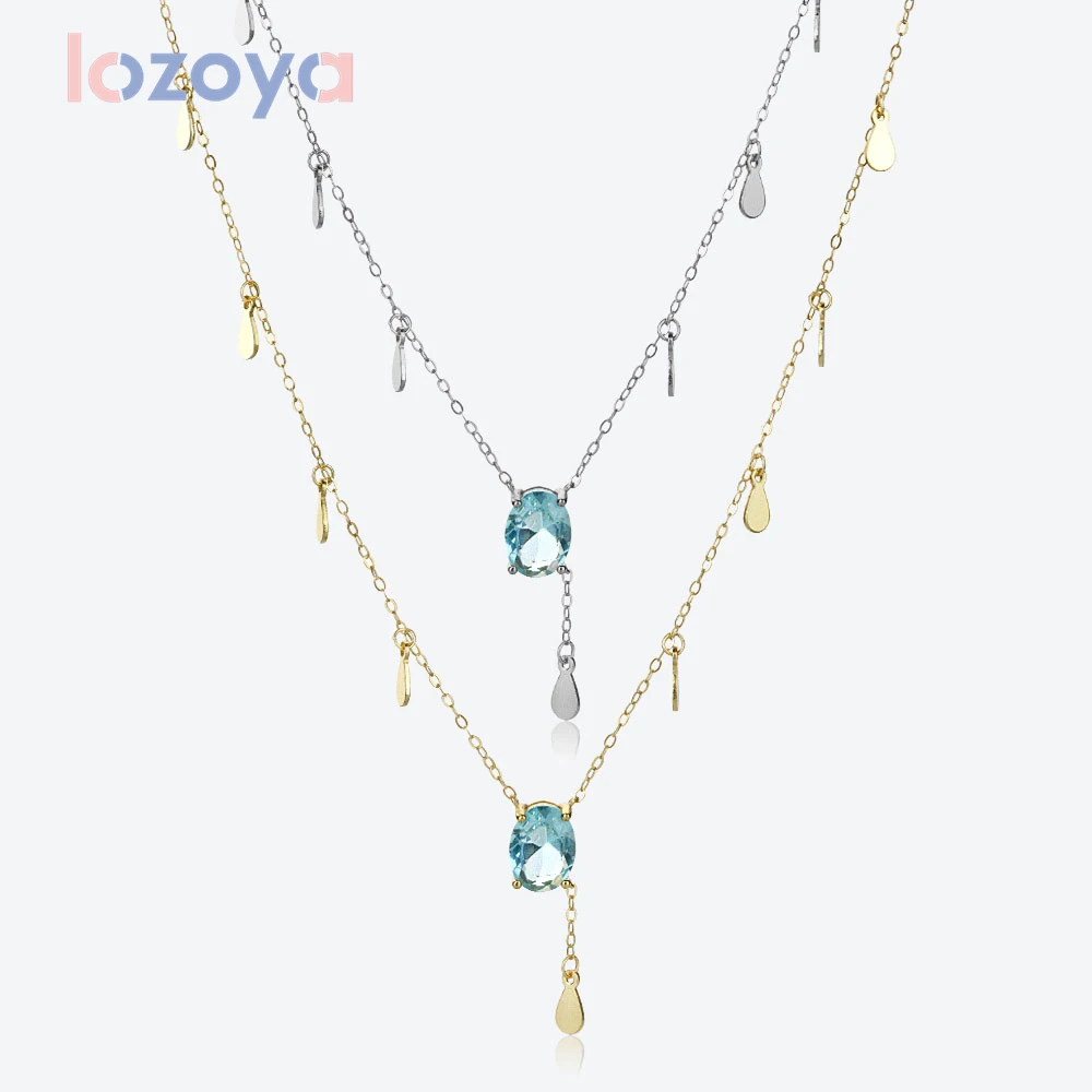 

Женское Ожерелье Lozoya из стерлингового серебра 925 пробы, синяя овальная подвеска-цепочка, тонкий чокер с кубическим цирконием, цепочка до ключиц, Изящные Ювелирные изделия