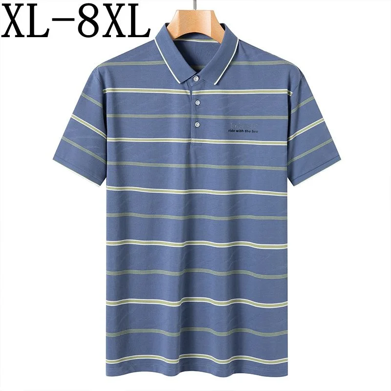 

Рубашка-поло мужская в полоску, деловая брендовая одежда, свободная рубашка в стиле оверсайз, футболка высокого качества, 7XL/8XL/6XL, лето 2023