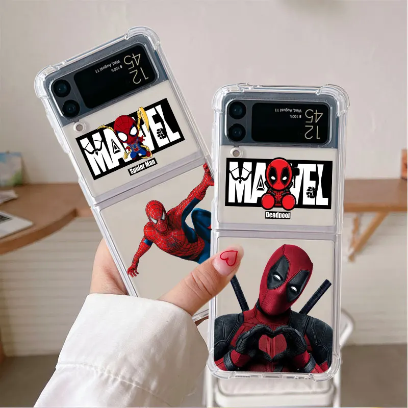 

Cell Phone Case for Samsung Galaxy ZFlip3 5G Z Flip 4 zflip Z Flip 3 ZFlip4 Flip4 Marvel Deadpool Spiderman Transparent Airbag