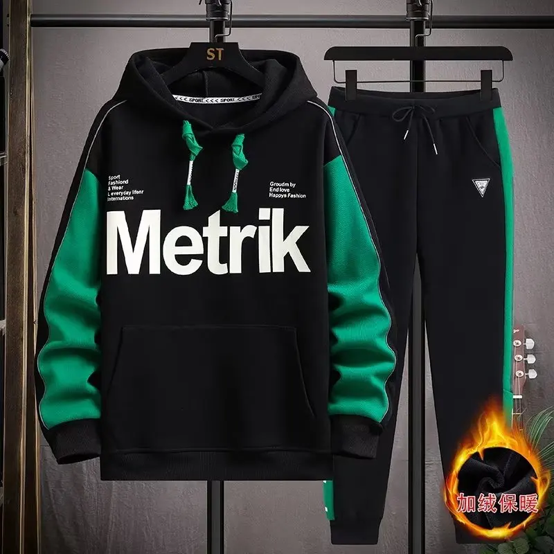 

Spring Autumn Men's Sets Print Tracksuit Korean Fashion Men Clothing High-quality Blue Hoodies+Sweatpants 2 Pieces Set New 2022